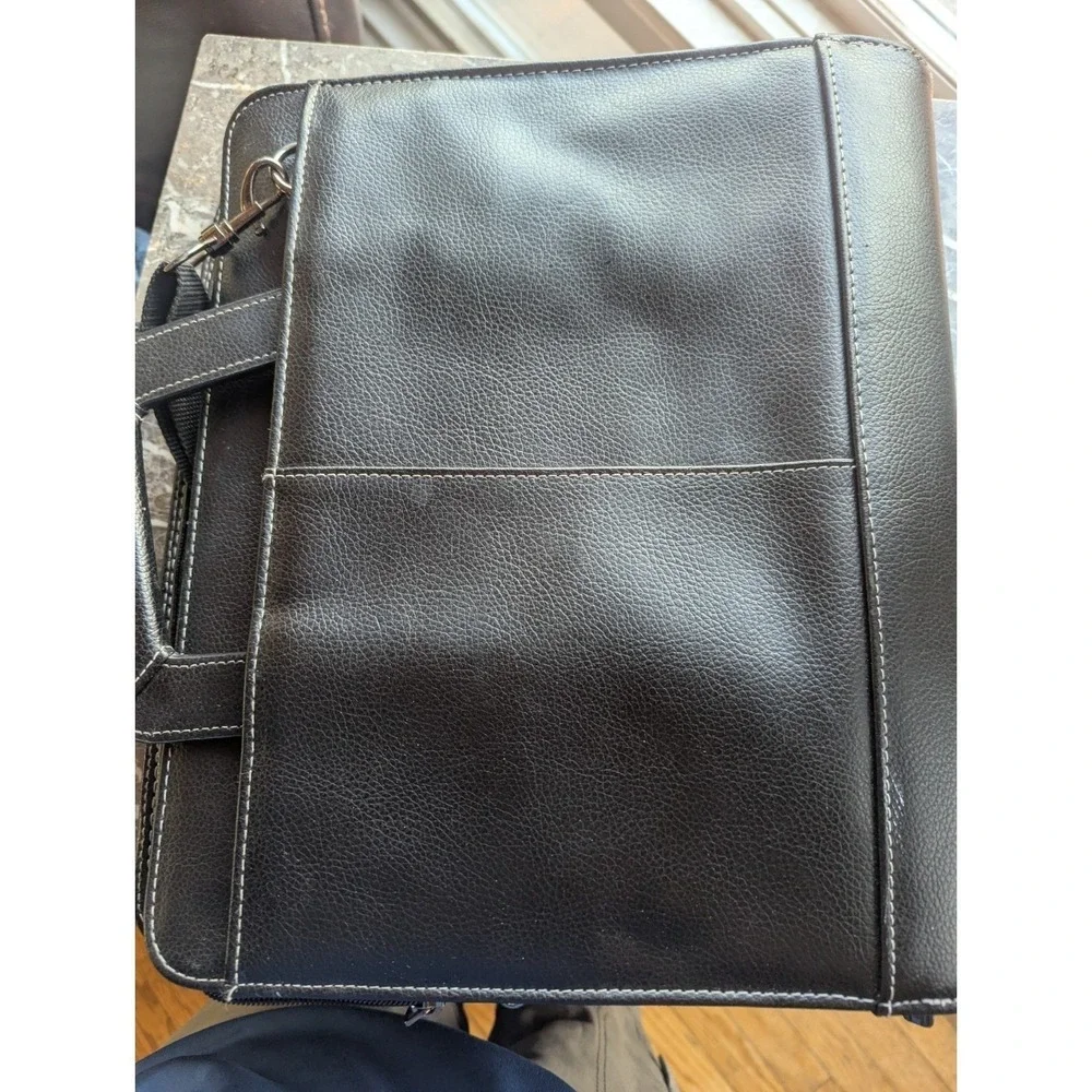 Samsonite Black Leather Computer Briefcase Calculator Shoulder Strap Vintage